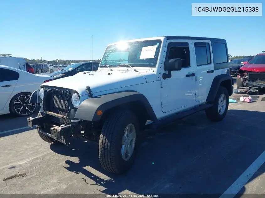 1C4BJWDG2GL215338 2016 Jeep Wrangler Unlimited Sport