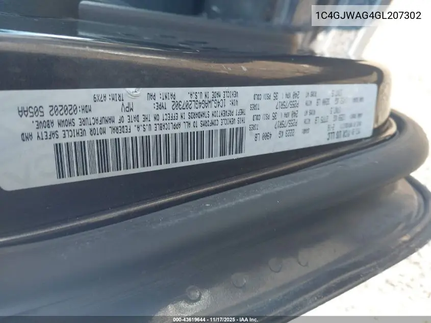 1C4GJWAG4GL207302 2016 Jeep Wrangler Sport
