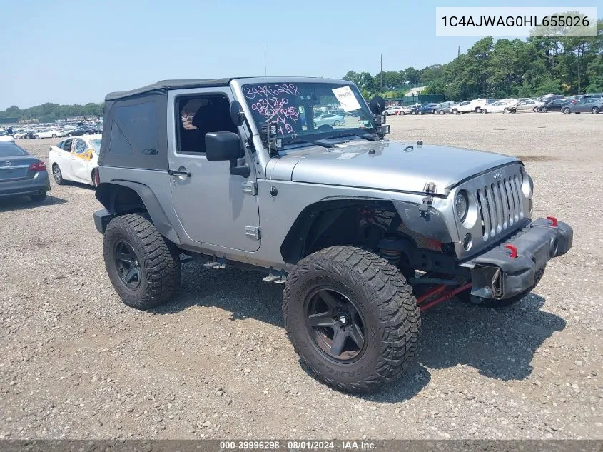 2017 Jeep Wrangler Sport 4X4 VIN: 1C4AJWAG0HL655026 Lot: 39996298