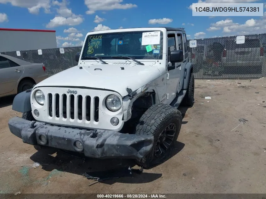 1C4BJWDG9HL574381 2017 Jeep Wrangler Unlimited Sport 4X4