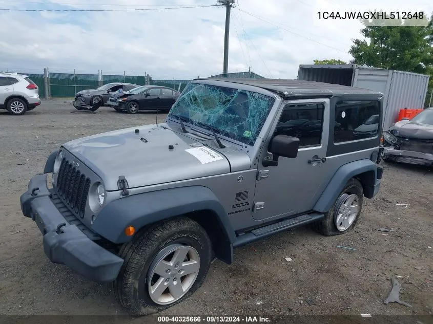 2017 Jeep Wrangler Sport VIN: 1C4AJWAGXHL512648 Lot: 40325666