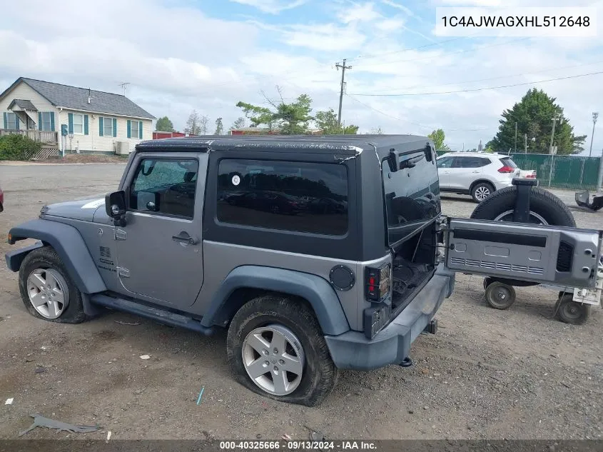 2017 Jeep Wrangler Sport VIN: 1C4AJWAGXHL512648 Lot: 40325666