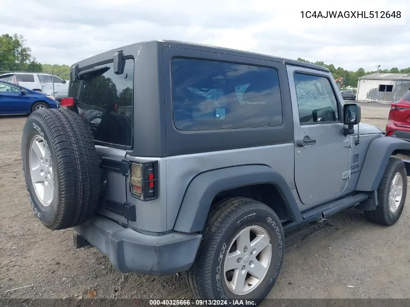 2017 Jeep Wrangler Sport VIN: 1C4AJWAGXHL512648 Lot: 40325666