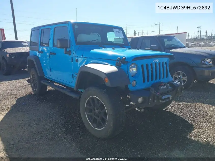 1C4BJWDG9HL672892 2017 Jeep Wrangler Unlimited Sport 4X4