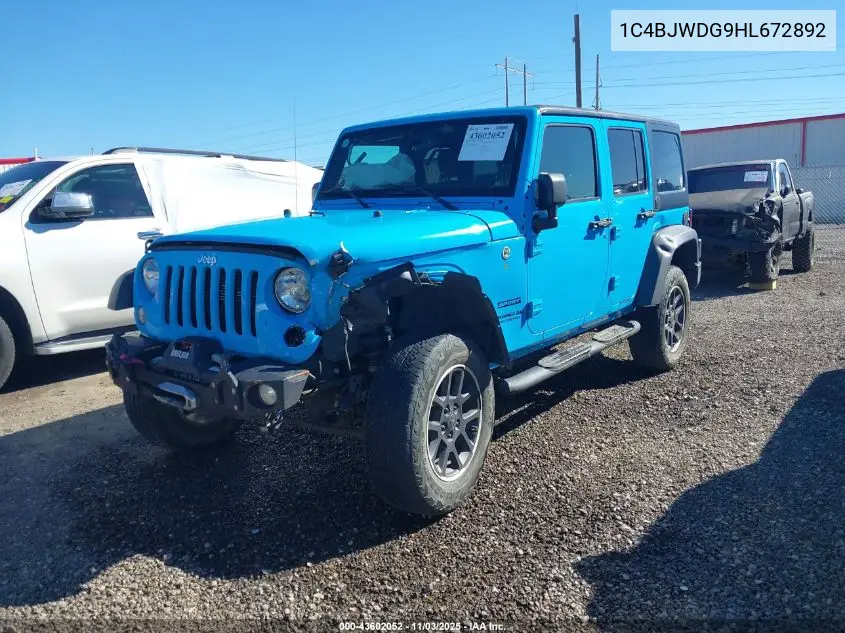 1C4BJWDG9HL672892 2017 Jeep Wrangler Unlimited Sport 4X4