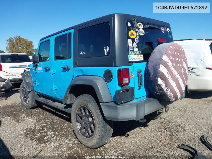 1C4BJWDG9HL672892 2017 Jeep Wrangler Unlimited Sport 4X4