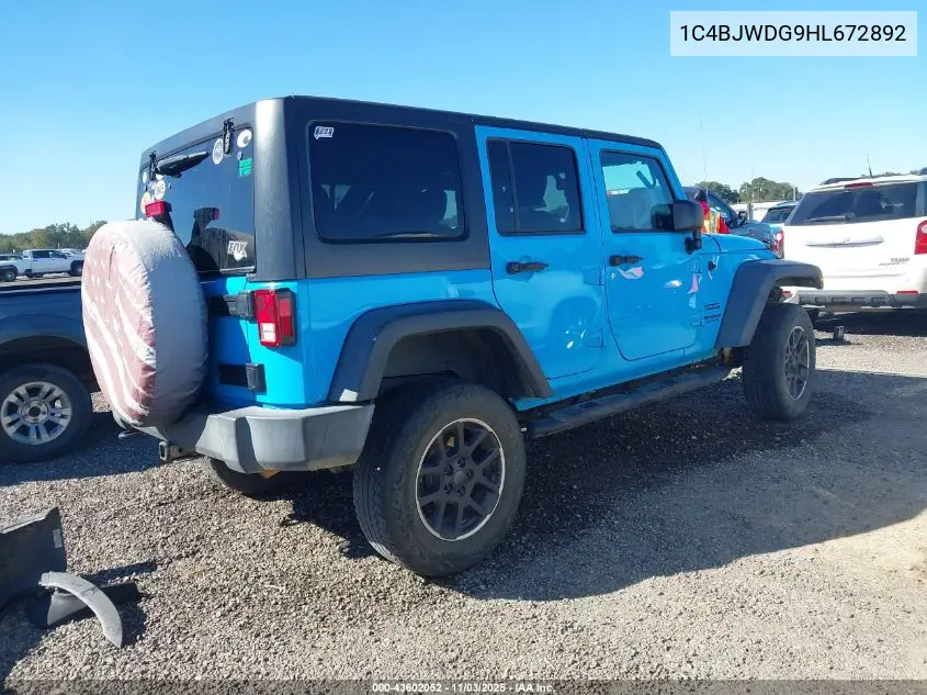 1C4BJWDG9HL672892 2017 Jeep Wrangler Unlimited Sport 4X4