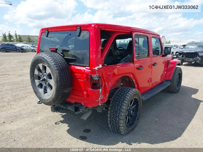 2018 Jeep Wrangler Unlimited Sahara VIN: 1C4HJXEG1JW333062 Lot: 12036107