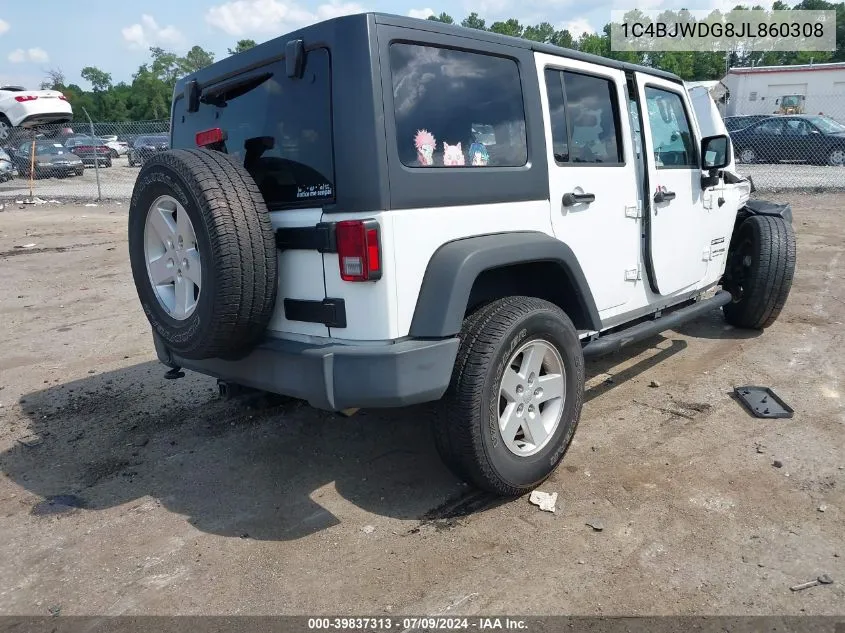 2018 Jeep Wrangler Jk Unlimited Sport S 4X4 VIN: 1C4BJWDG8JL860308 Lot: 39837313