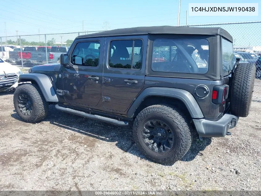 2018 Jeep Wrangler Unlimited Sport 4X4 VIN: 1C4HJXDN5JW190438 Lot: 39846002