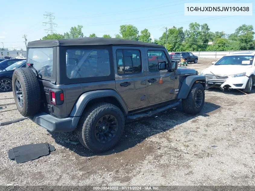 2018 Jeep Wrangler Unlimited Sport 4X4 VIN: 1C4HJXDN5JW190438 Lot: 39846002