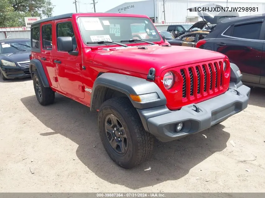 1C4HJXDN7JW298981 2018 Jeep Wrangler Unlimited Sport 4X4