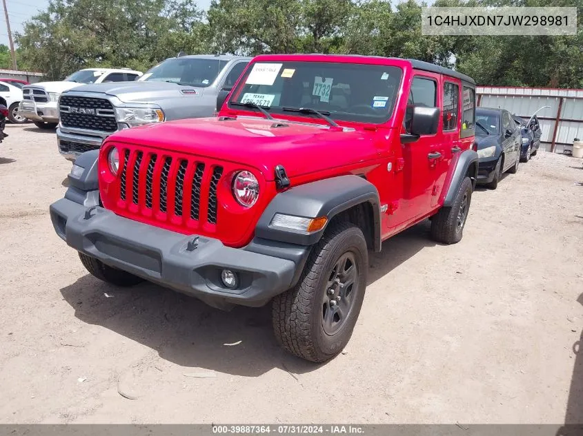 2018 Jeep Wrangler Unlimited Sport 4X4 VIN: 1C4HJXDN7JW298981 Lot: 39887364