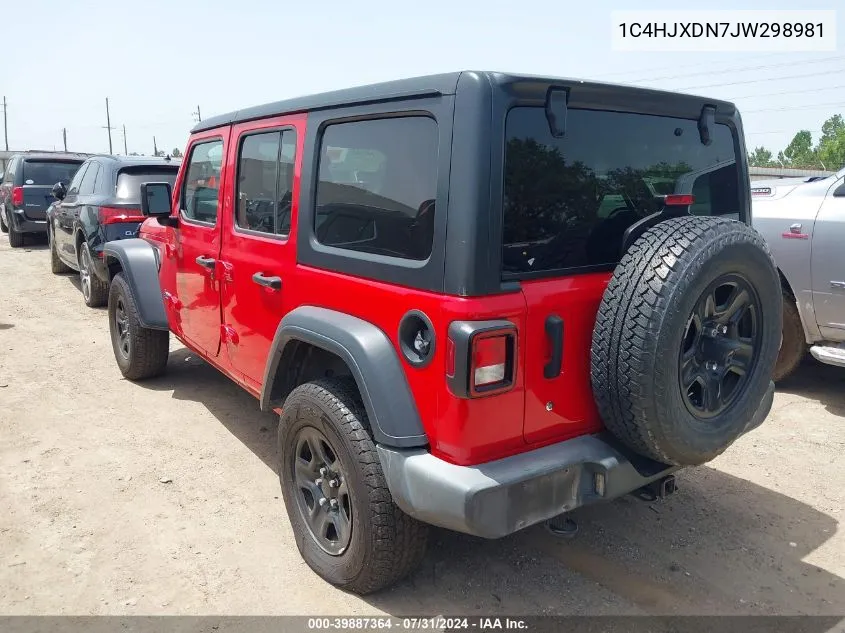 2018 Jeep Wrangler Unlimited Sport 4X4 VIN: 1C4HJXDN7JW298981 Lot: 39887364