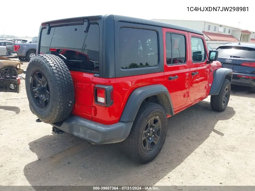 1C4HJXDN7JW298981 2018 Jeep Wrangler Unlimited Sport 4X4