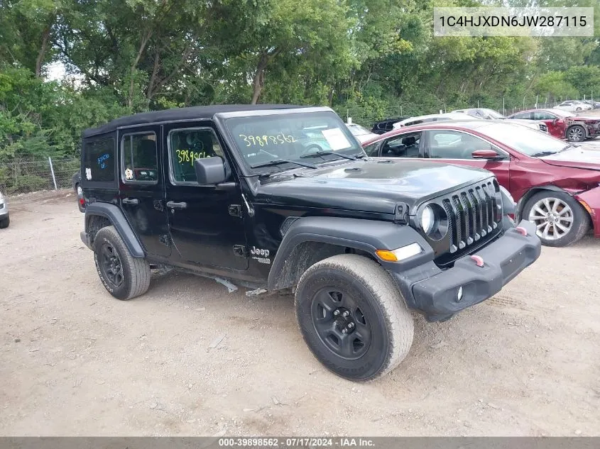 2018 Jeep Wrangler Unlimited Sport 4X4 VIN: 1C4HJXDN6JW287115 Lot: 39898562