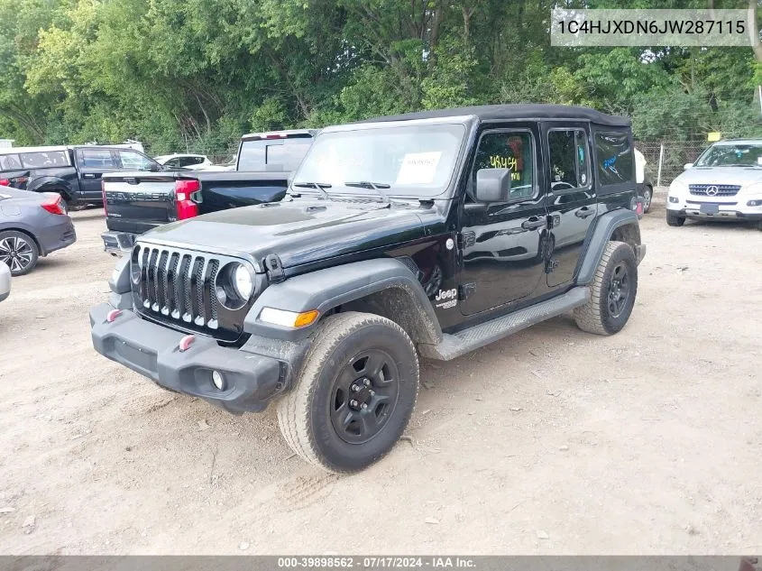 2018 Jeep Wrangler Unlimited Sport 4X4 VIN: 1C4HJXDN6JW287115 Lot: 39898562