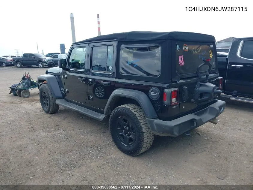 2018 Jeep Wrangler Unlimited Sport 4X4 VIN: 1C4HJXDN6JW287115 Lot: 39898562