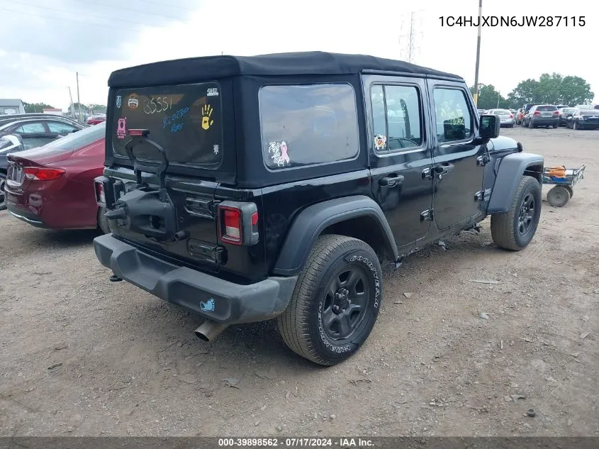 2018 Jeep Wrangler Unlimited Sport 4X4 VIN: 1C4HJXDN6JW287115 Lot: 39898562