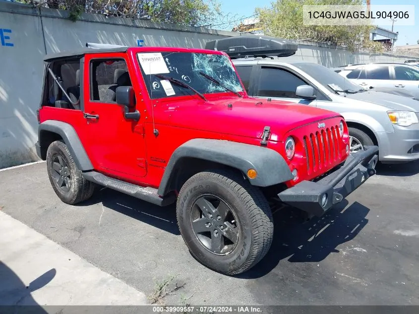 2018 Jeep Wrangler Jk Sport S 4X4 VIN: 1C4GJWAG5JL904906 Lot: 39909557