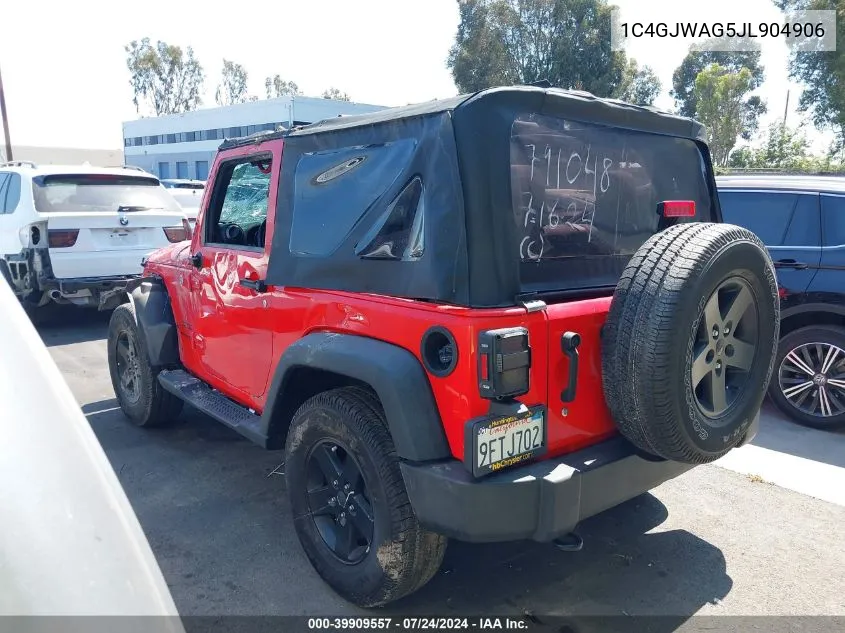 2018 Jeep Wrangler Jk Sport S 4X4 VIN: 1C4GJWAG5JL904906 Lot: 39909557