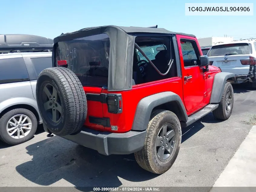 1C4GJWAG5JL904906 2018 Jeep Wrangler Jk Sport S 4X4