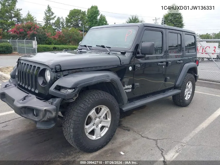 2018 Jeep Wrangler Unlimited Sport S 4X4 VIN: 1C4HJXDG1JW136331 Lot: 39942710