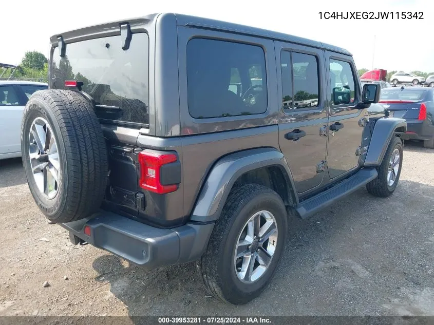 2018 Jeep Wrangler Unlimited Sahara VIN: 1C4HJXEG2JW115342 Lot: 39953281