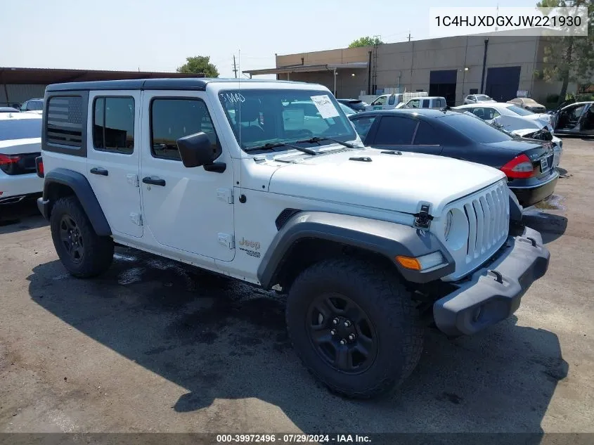 1C4HJXDGXJW221930 2018 Jeep Wrangler Unlimited Sport 4X4