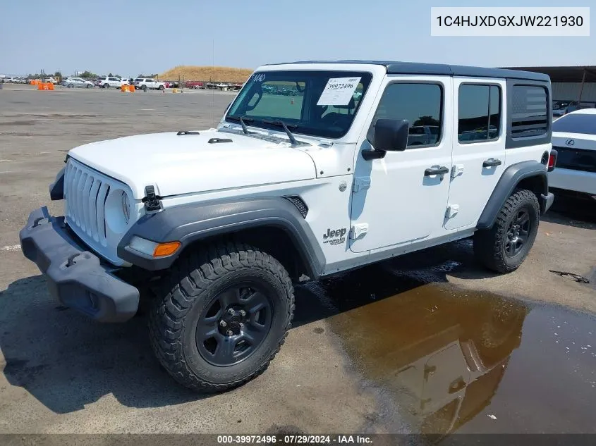 2018 Jeep Wrangler Unlimited Sport 4X4 VIN: 1C4HJXDGXJW221930 Lot: 39972496