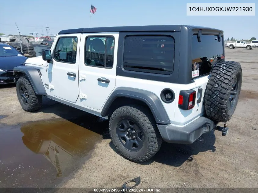 1C4HJXDGXJW221930 2018 Jeep Wrangler Unlimited Sport 4X4