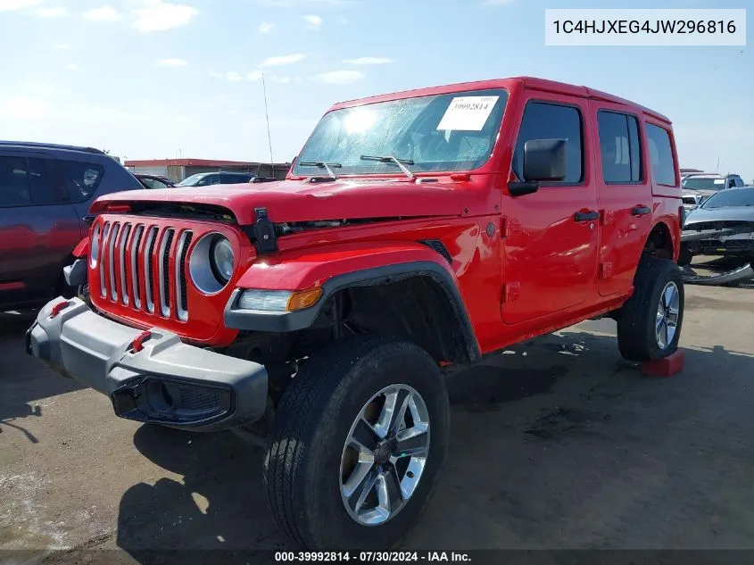 2018 Jeep Wrangler Unlimited Sahara 4X4 VIN: 1C4HJXEG4JW296816 Lot: 39992814