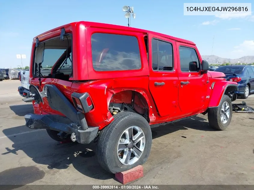 2018 Jeep Wrangler Unlimited Sahara 4X4 VIN: 1C4HJXEG4JW296816 Lot: 39992814