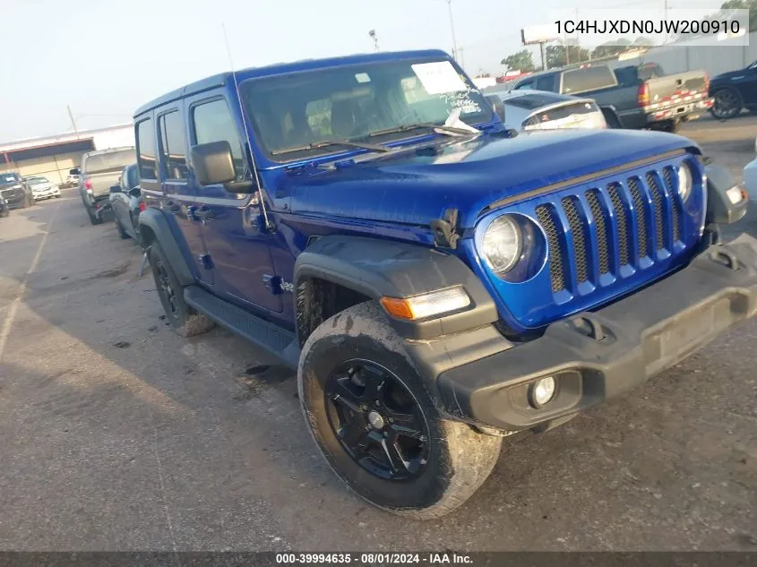 2018 Jeep Wrangler Unlimited Sport S 4X4 VIN: 1C4HJXDN0JW200910 Lot: 39994635