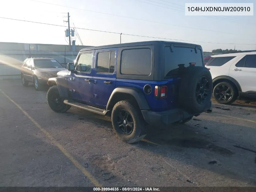 1C4HJXDN0JW200910 2018 Jeep Wrangler Unlimited Sport S 4X4