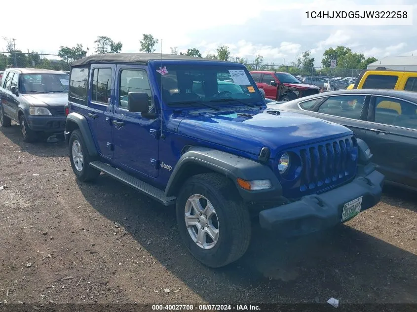 2018 Jeep Wrangler Unlimited Sport S 4X4 VIN: 1C4HJXDG5JW322258 Lot: 40027708