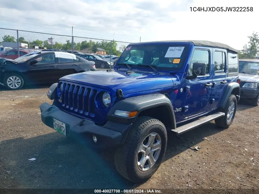 2018 Jeep Wrangler Unlimited Sport S 4X4 VIN: 1C4HJXDG5JW322258 Lot: 40027708