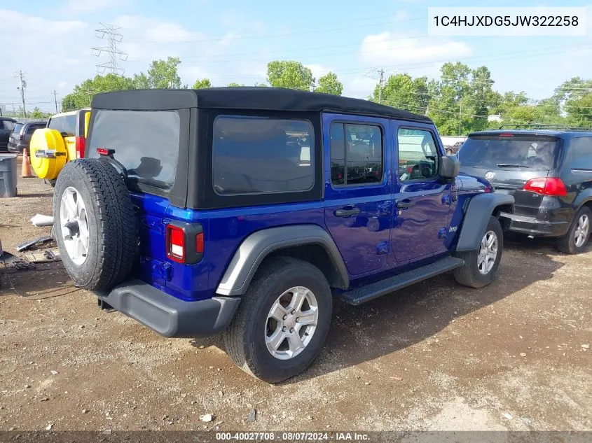 2018 Jeep Wrangler Unlimited Sport S 4X4 VIN: 1C4HJXDG5JW322258 Lot: 40027708