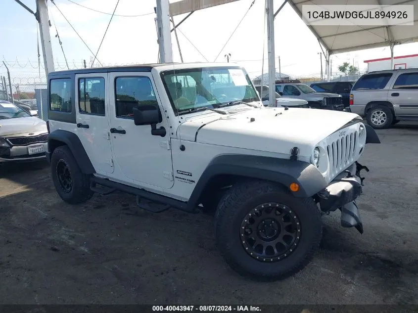 2018 Jeep Wrangler Jk Unlimited Sport 4X4 VIN: 1C4BJWDG6JL894926 Lot: 40043947