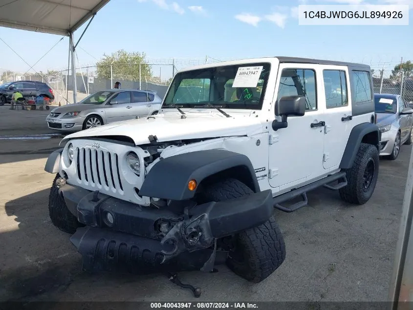 2018 Jeep Wrangler Jk Unlimited Sport 4X4 VIN: 1C4BJWDG6JL894926 Lot: 40043947