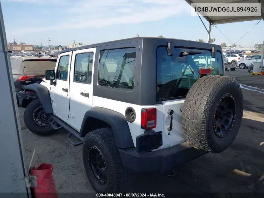 1C4BJWDG6JL894926 2018 Jeep Wrangler Jk Unlimited Sport 4X4