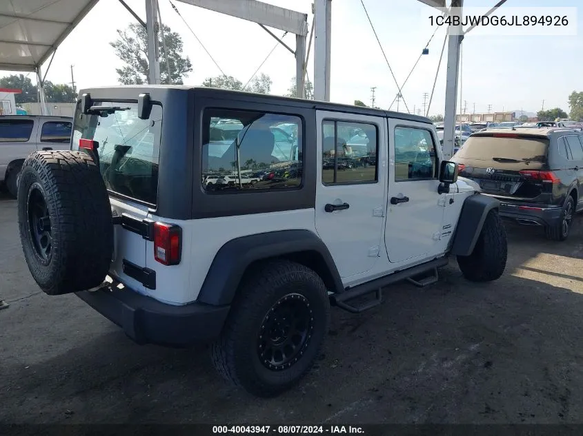 1C4BJWDG6JL894926 2018 Jeep Wrangler Jk Unlimited Sport