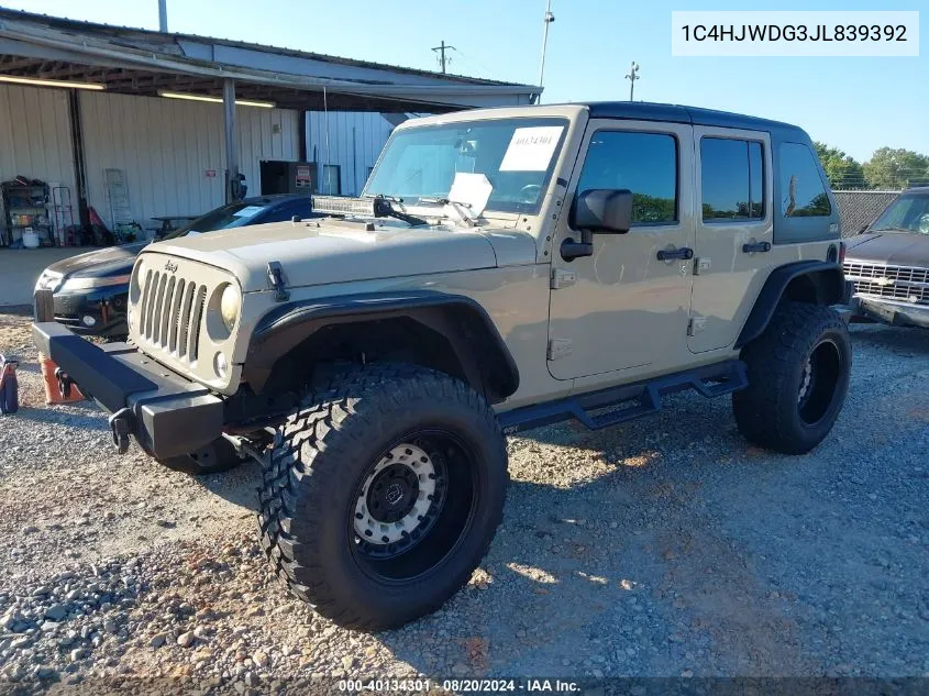 2018 Jeep Wrangler Jk Unlimited Sport S 4X4 VIN: 1C4HJWDG3JL839392 Lot: 40134301