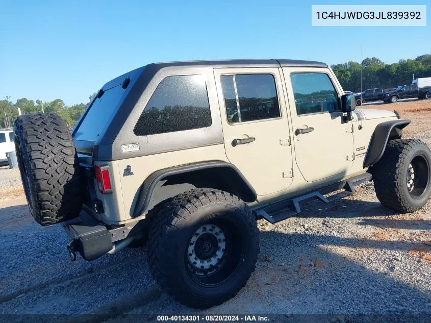 2018 Jeep Wrangler Jk Unlimited Sport S 4X4 VIN: 1C4HJWDG3JL839392 Lot: 40134301