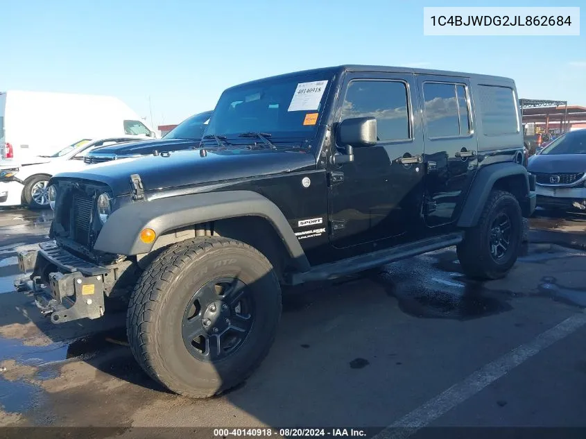 2018 Jeep Wrangler Jk Unlimited Sport 4X4 VIN: 1C4BJWDG2JL862684 Lot: 40140918