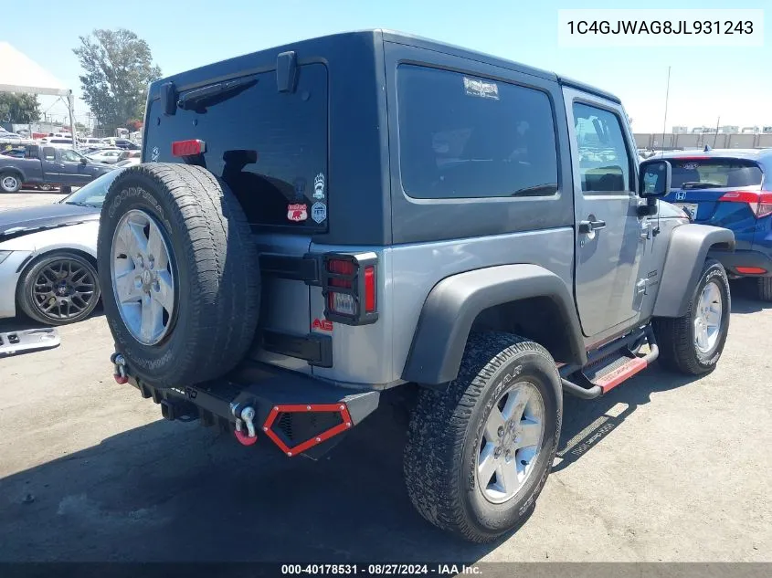 2018 Jeep Wrangler Jk Sport S 4X4 VIN: 1C4GJWAG8JL931243 Lot: 40178531