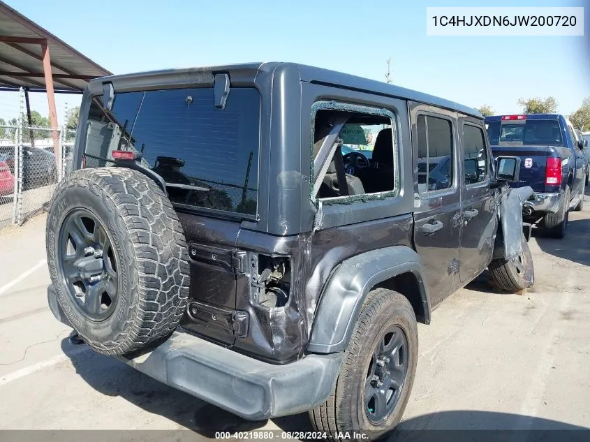 2018 Jeep Wrangler Unlimited Sport 4X4 VIN: 1C4HJXDN6JW200720 Lot: 40219880