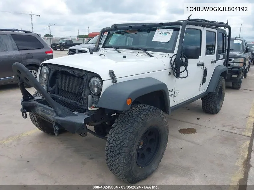 2018 Jeep Wrangler Jk Unlimited Sport S 4X4 VIN: 1C4BJWDGXJL804192 Lot: 40245084