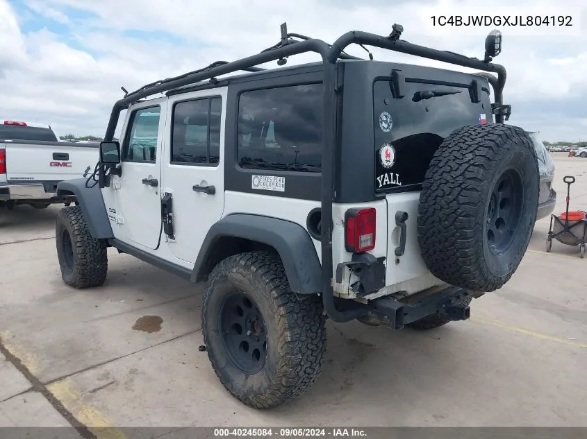 2018 Jeep Wrangler Jk Unlimited Sport S 4X4 VIN: 1C4BJWDGXJL804192 Lot: 40245084