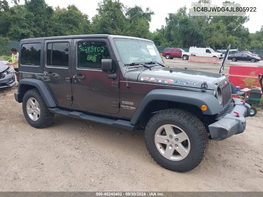 2018 Jeep Wrangler Jk Unlimited Sport S 4X4 VIN: 1C4BJWDG4JL805922 Lot: 40245402